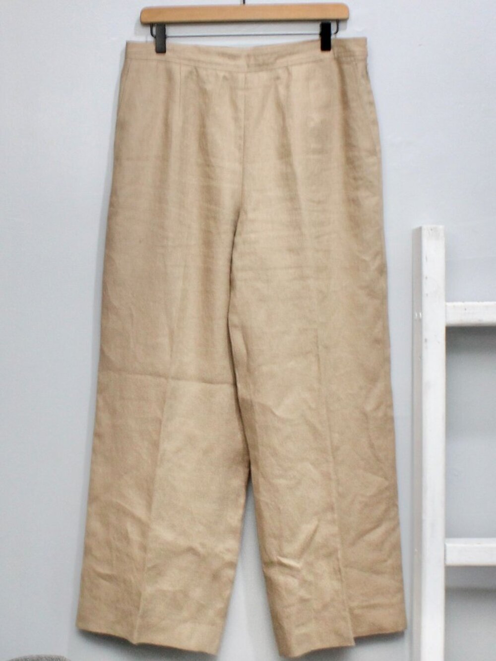 Talbots 100% Irish Linen Wide Leg High-Rise Trouser Pants Tan Women's Size 12
